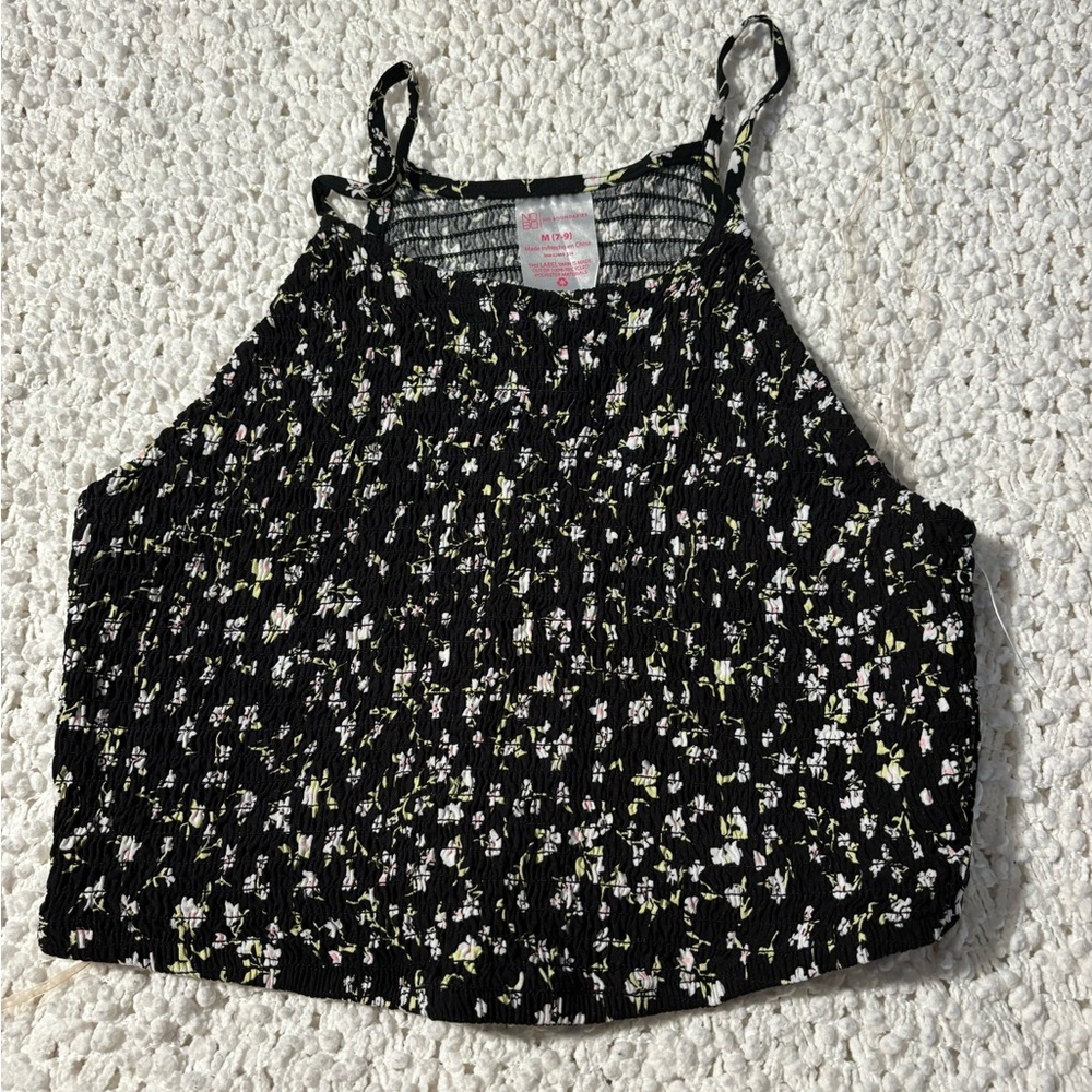 Black and white floral crop top medium (7-9)